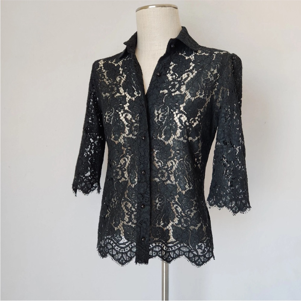 Burberry Black Lace Button-Up Blouse